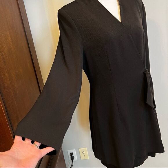 GUIDO vintage black faux wrap black dress with shoulder pads size medium/ Large - Picture 5 of 15